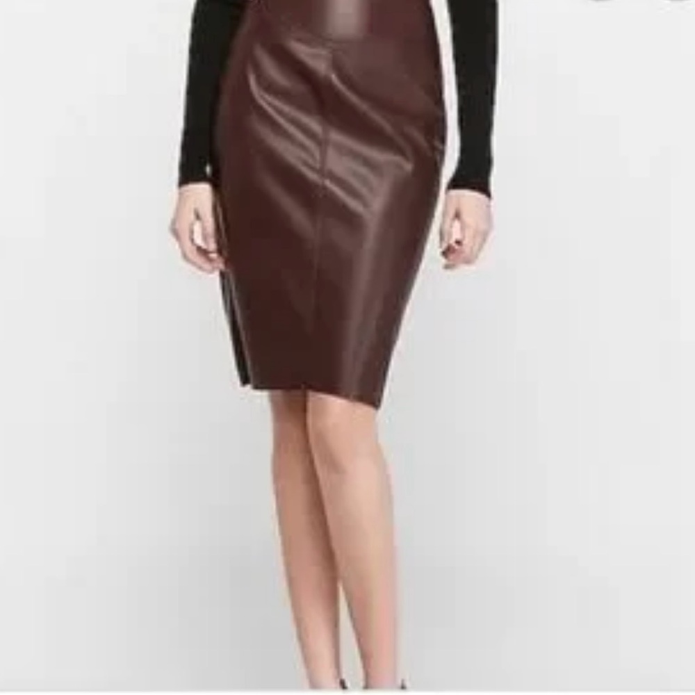 express faux leather brown skirt